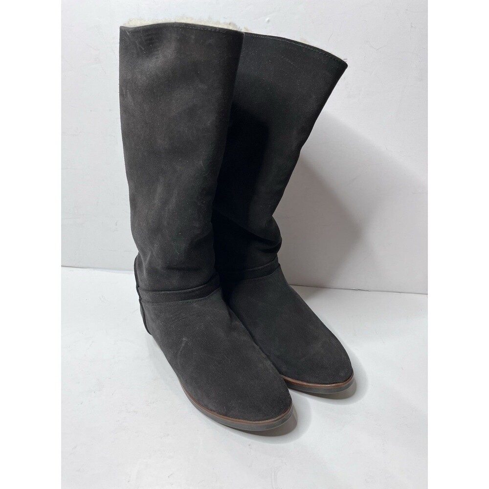 Vintage Eddie Bauer Black Suede Shearling Lined Boots Made In England Size 8